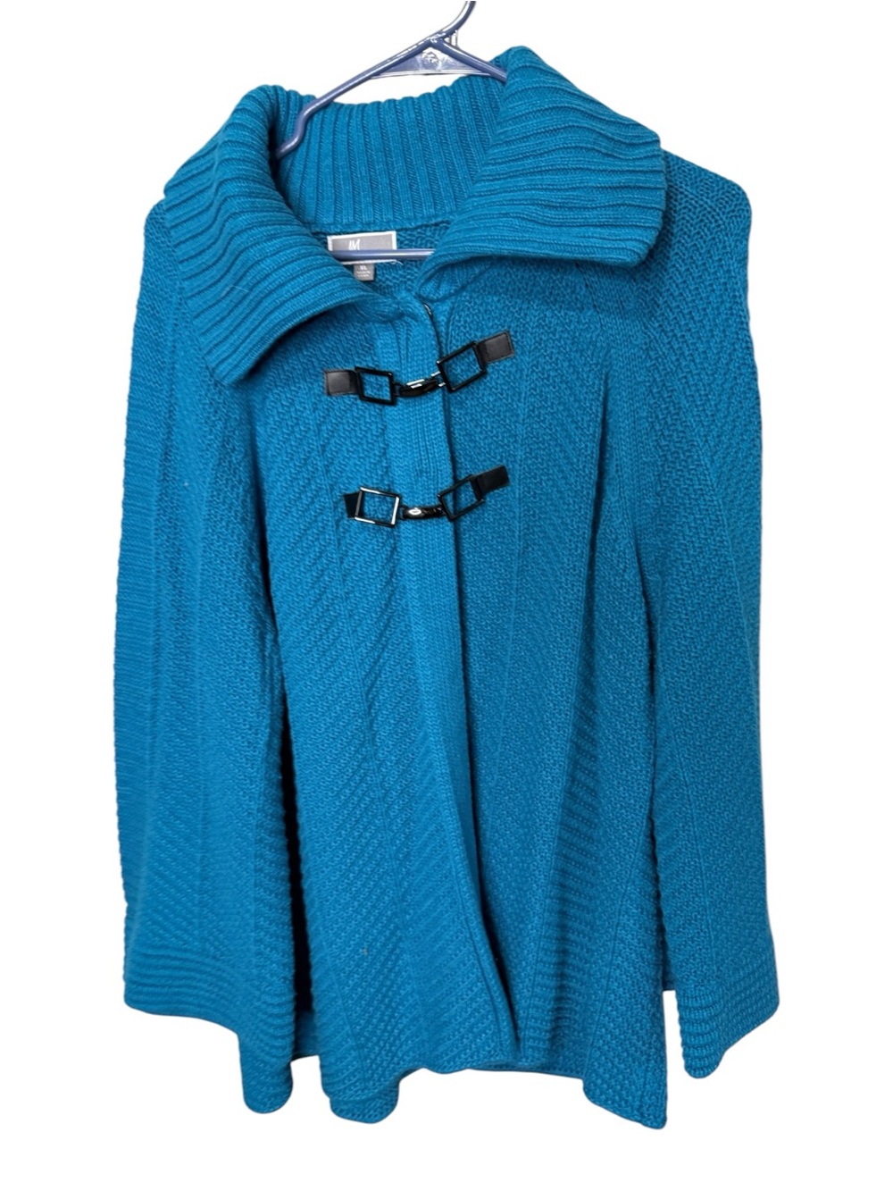 JM Collection Teal Blue Knit Toggle Closure Cardigan Sweater Jacket XL